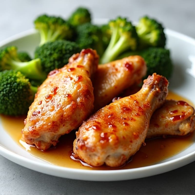 Crispy Baked Honey Garlic Chicken Wings with Roasted Broccoli