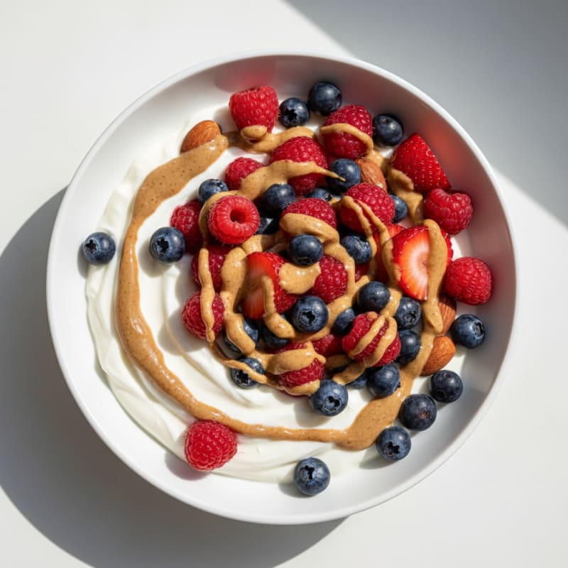 Creamy Greek Yogurt Protein Bowl with Mixed Berries and Almond Butter
