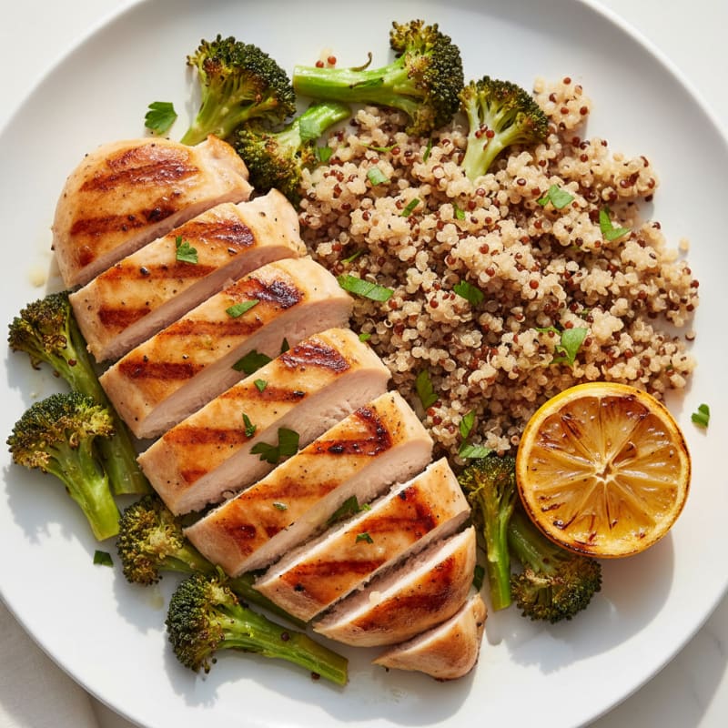 Grilled Chicken Breast with Roasted Broccoli and Quinoa