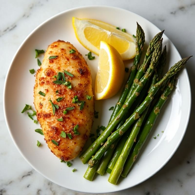Crispy Lemon-Herb Roasted Chicken with Roasted Asparagus