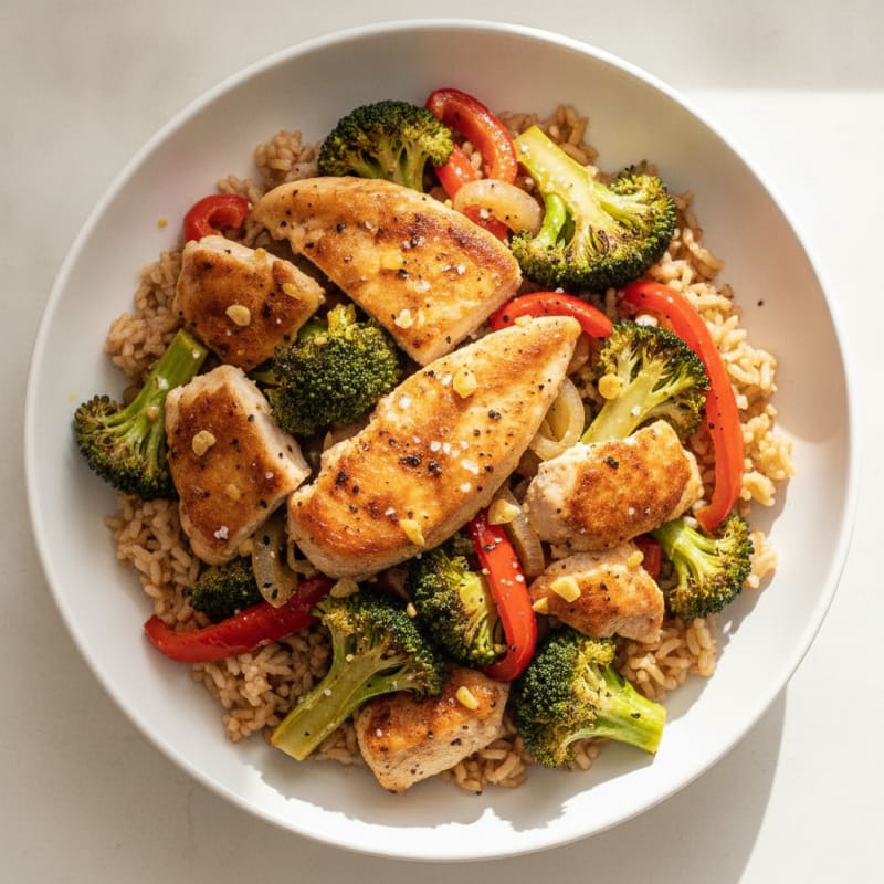 Chicken and Roasted Vegetable Rice Bowl