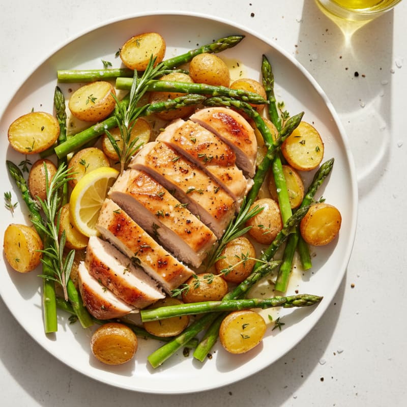 Lemon Herb Roasted Chicken with Asparagus