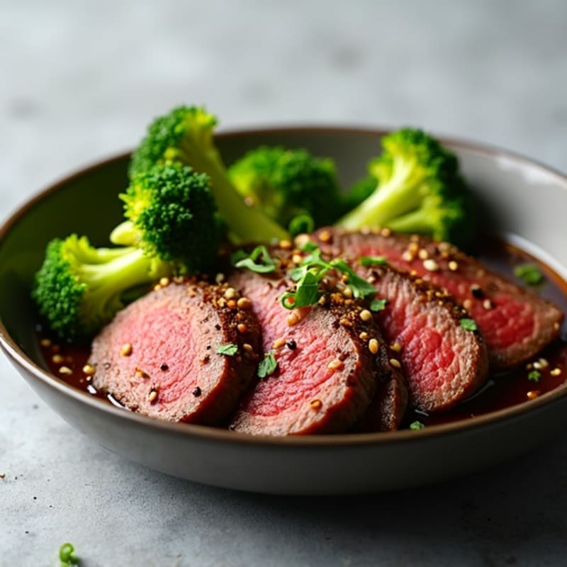 Ginger-Garlic Seared Beef with Sesame Broccoli