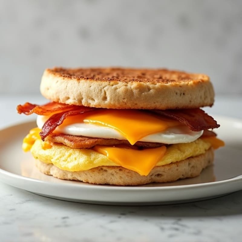 Egg and Turkey Bacon Breakfast Sandwich with Cheddar