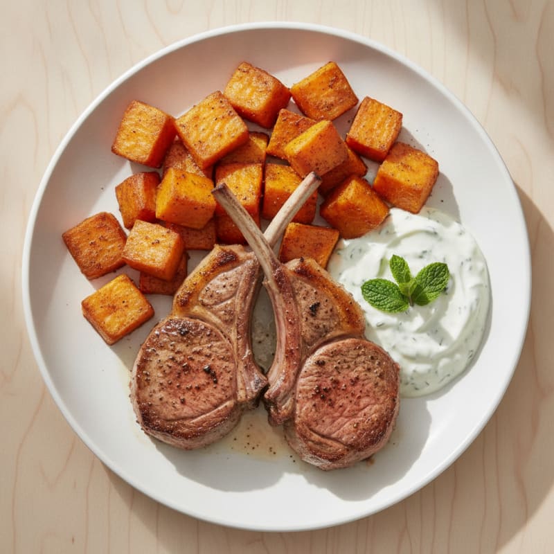 Seared Lamb Chops with Roasted Sweet Potatoes