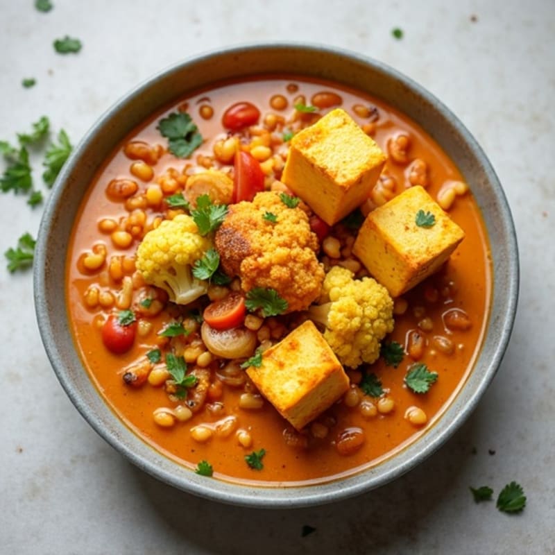 Creamy Coconut Lentil Curry with Crispy Roasted Cauliflower