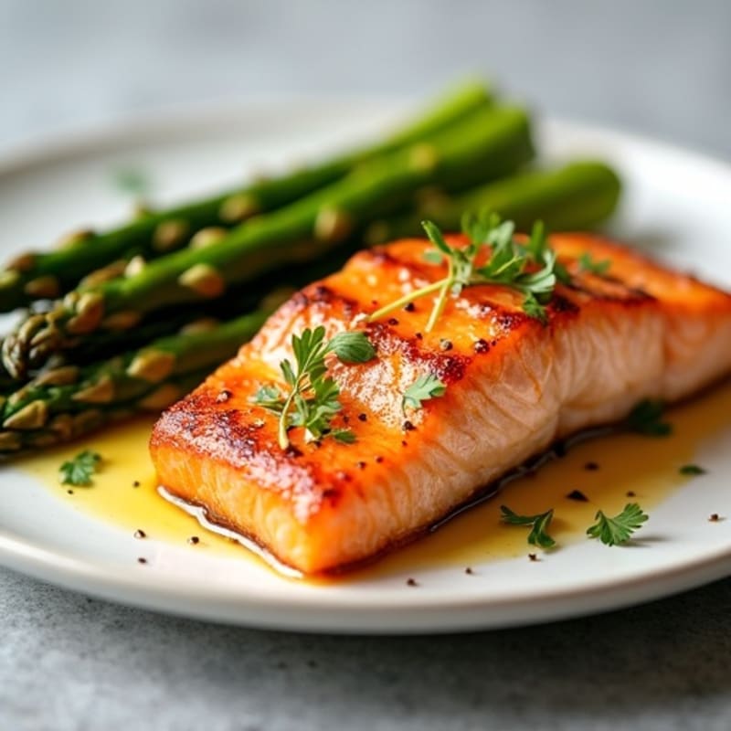 Seared Salmon with Roasted Sweet Potato and Asparagus