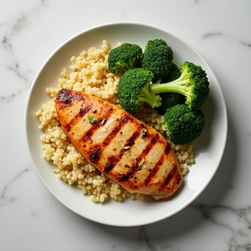 Grilled Chicken Breast with Quinoa and Roasted Broccoli