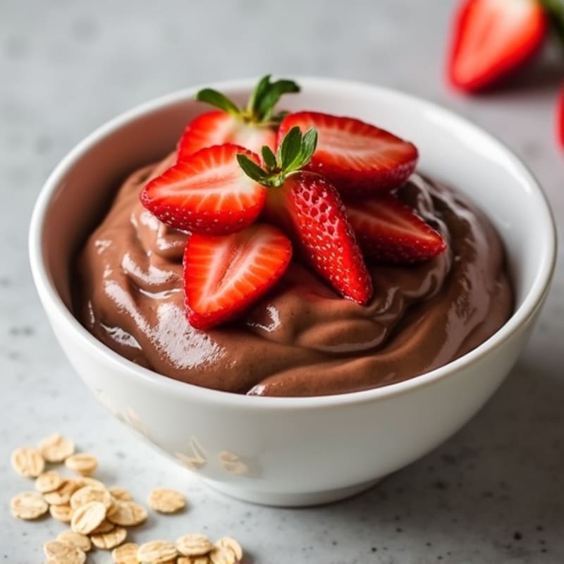 Silky Chocolate Protein Pudding with Sliced Strawberries