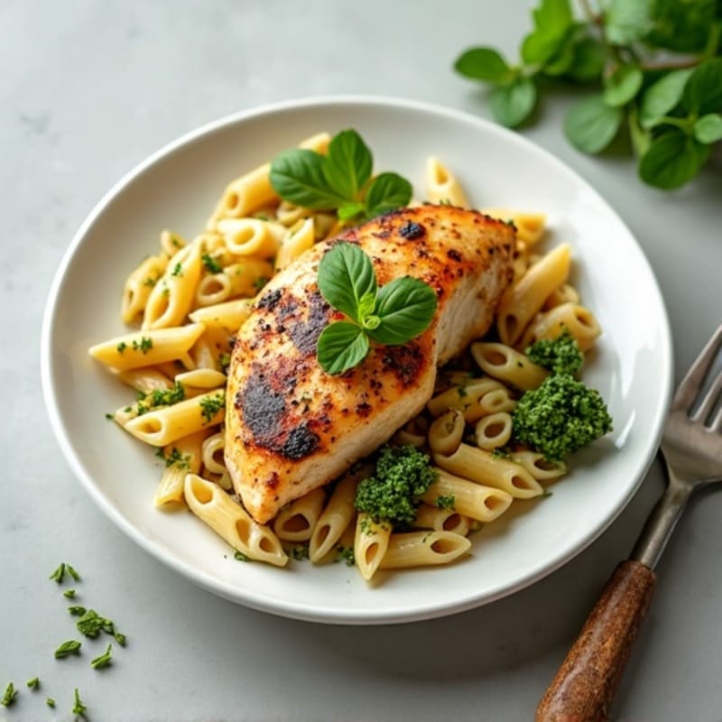 Roasted Chicken with Creamy Pesto Whole Wheat Pasta
