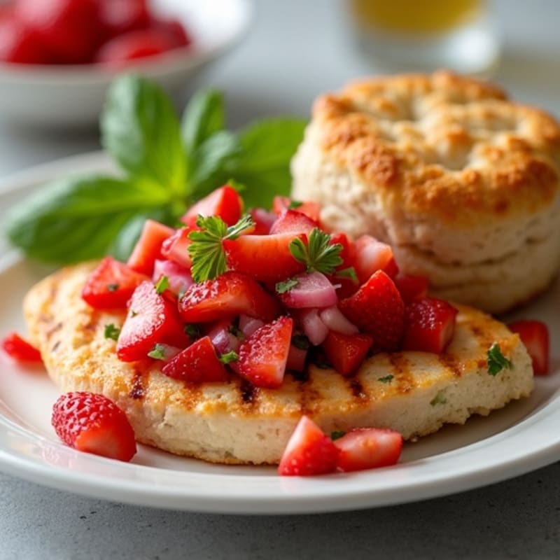 Grilled Chicken with Fresh Strawberry Salsa and Whole Wheat Biscuits
