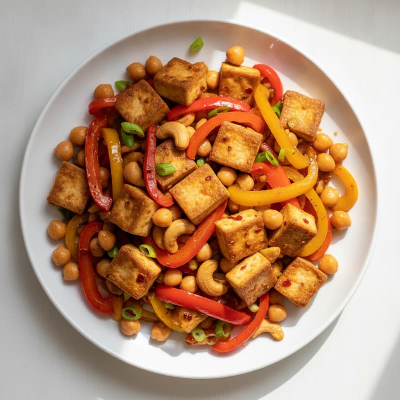 Tofu Stir-Fry with Bell Peppers and Cashews