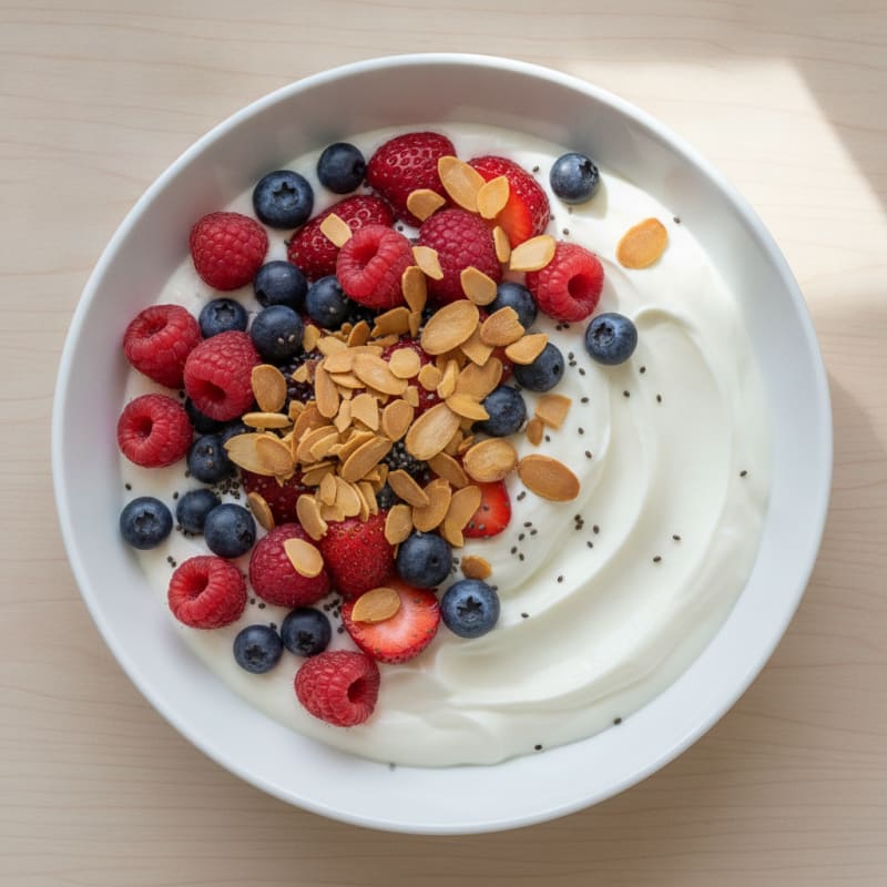 Silky Greek Yogurt Protein Bowl with Berries and Almonds