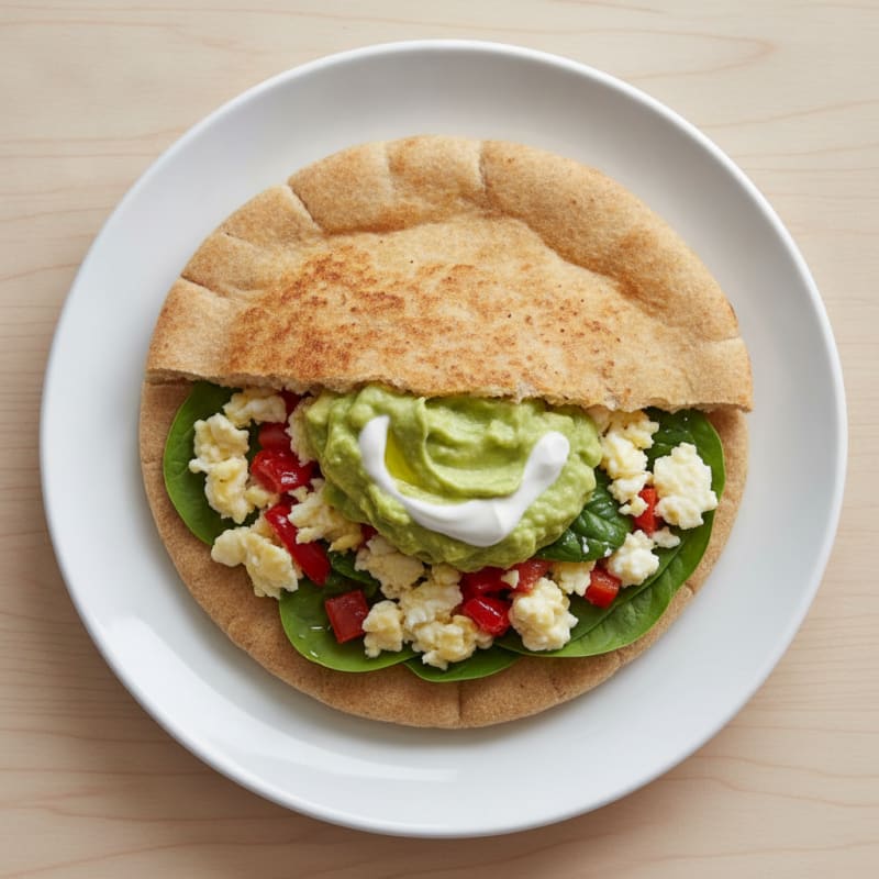 Egg White and Veggie Pita with Avocado Mash