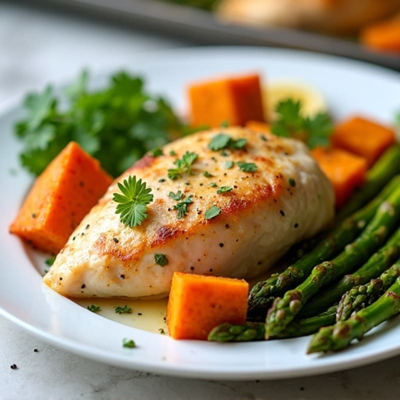 Sheet Pan Lemon Herb Chicken with Roasted Asparagus and Sweet Potatoes