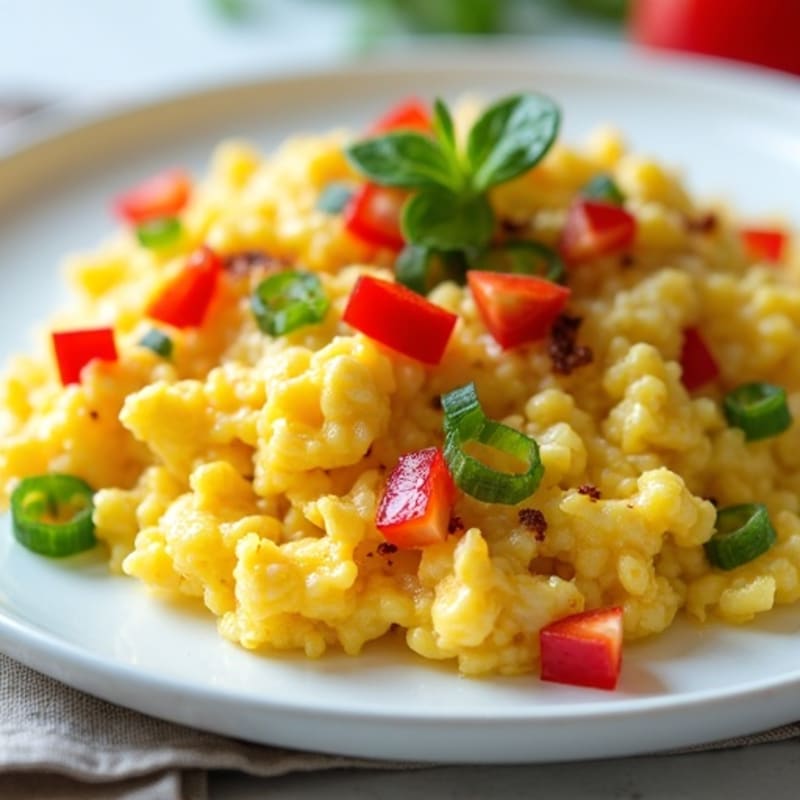 Creamy Dairy-Free Scrambled Eggs with Fresh Onions and Peppers