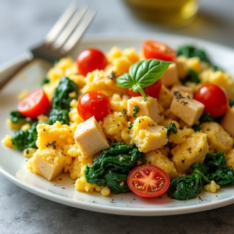 Chicken Egg White Scramble with Spinach and Tomatoes