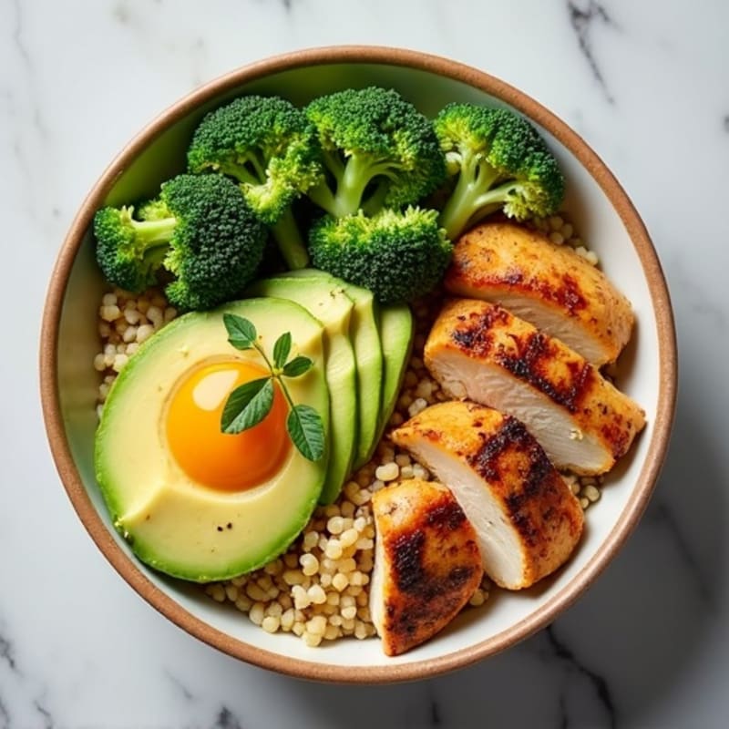 Grilled Chicken and Quinoa Bowl with Roasted Broccoli