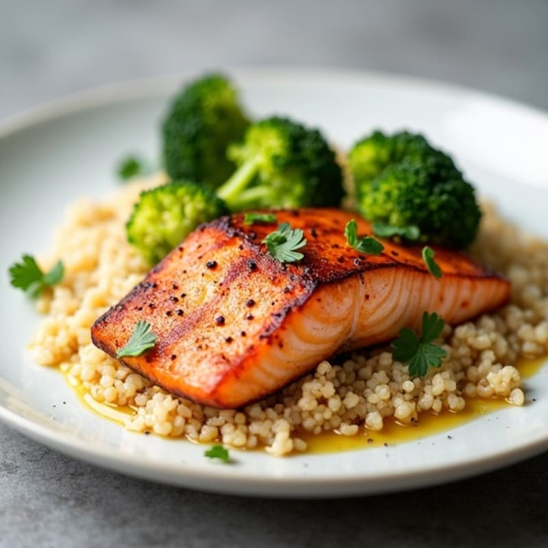 Seared Salmon Fillet with Roasted Broccoli and Quinoa