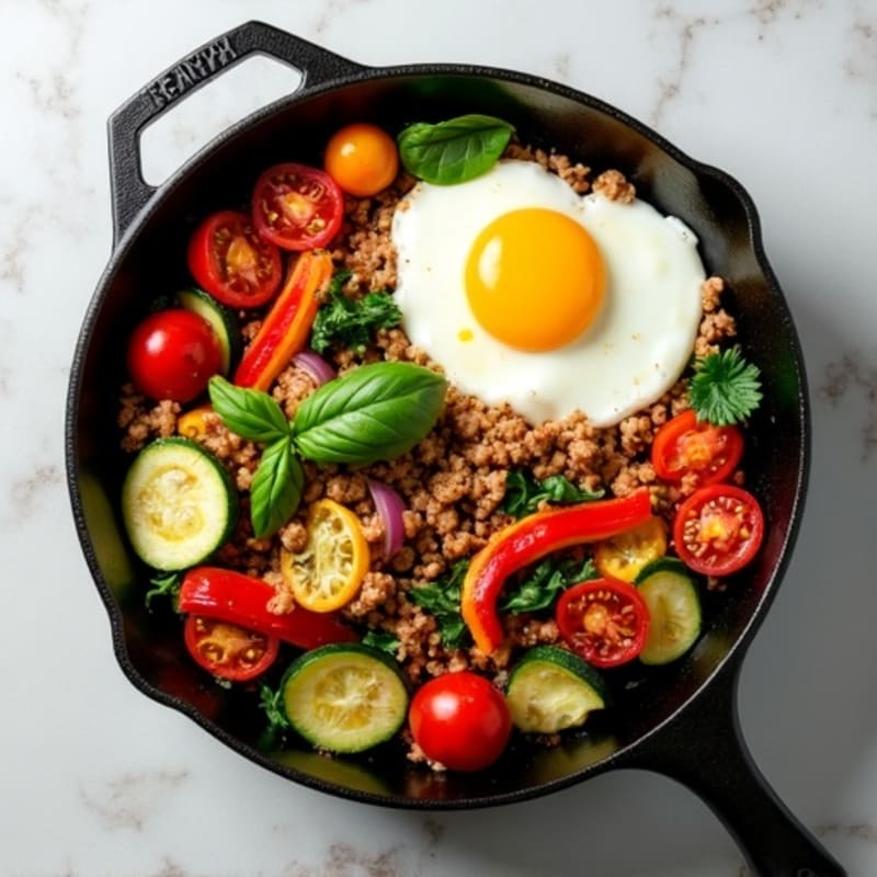 Lean Ground Turkey and Roasted Vegetable Skillet