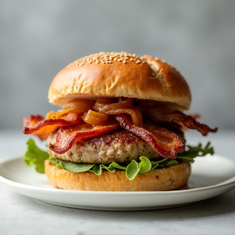 Lean Turkey-Bacon Burger with Caramelized Onions