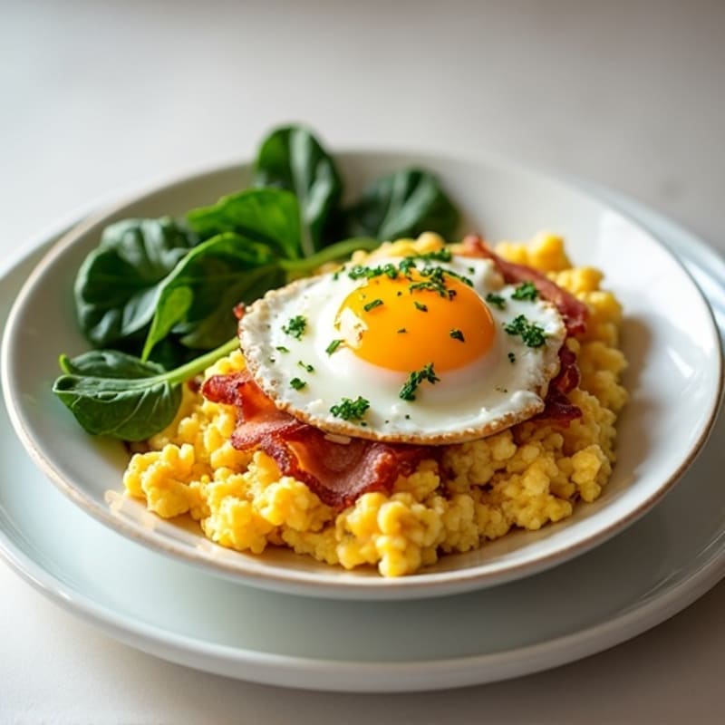 Cottage Cheese Egg Scramble with Spinach and Turkey Bacon