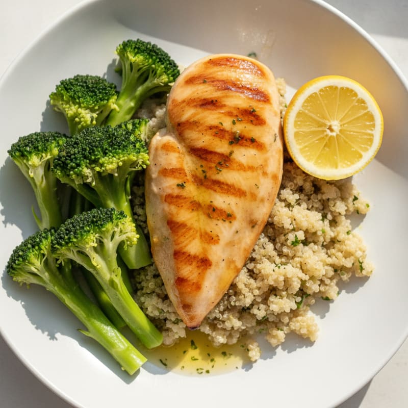 Grilled Chicken Breast with Quinoa and Steamed Broccoli