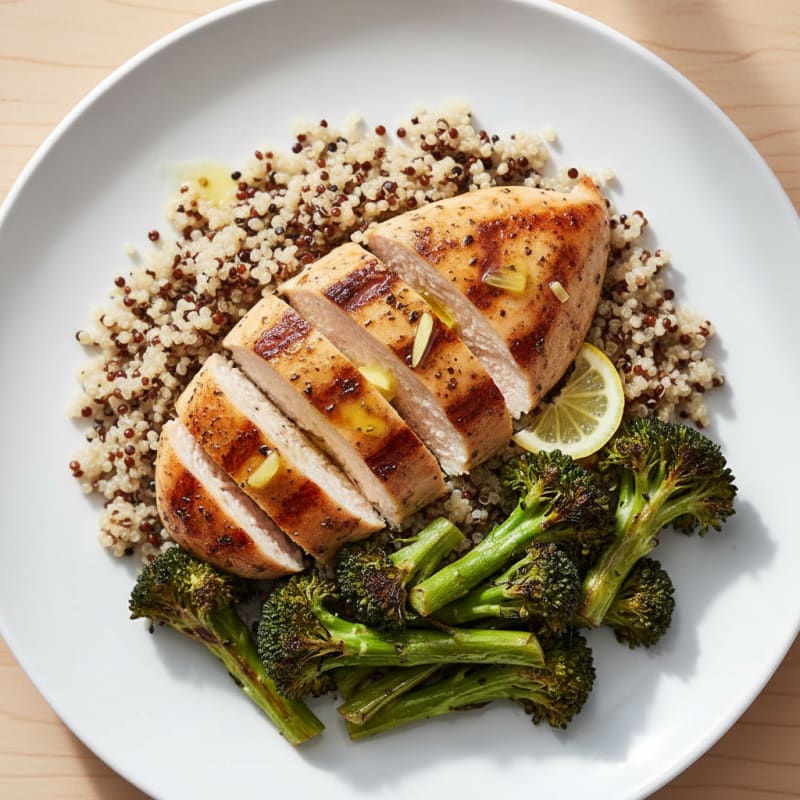 Grilled Chicken Breast with Quinoa and Roasted Broccoli
