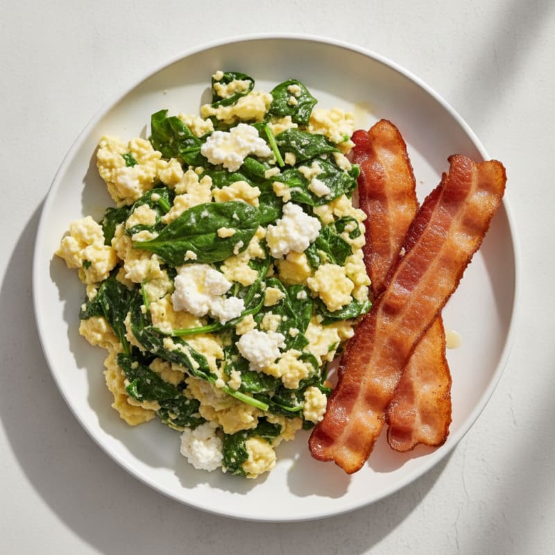 Cottage Cheese Scramble with Spinach and Turkey Bacon