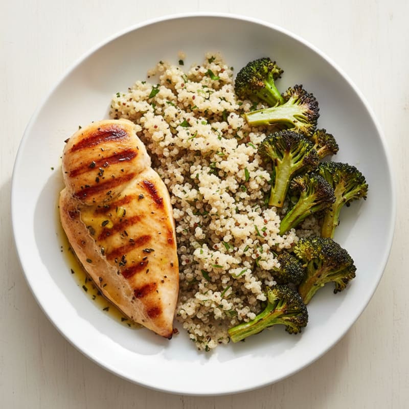 Grilled Chicken Breast with Quinoa and Roasted Broccoli