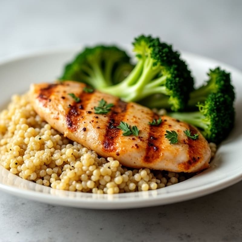 Grilled Chicken Breast with Quinoa and Roasted Broccoli
