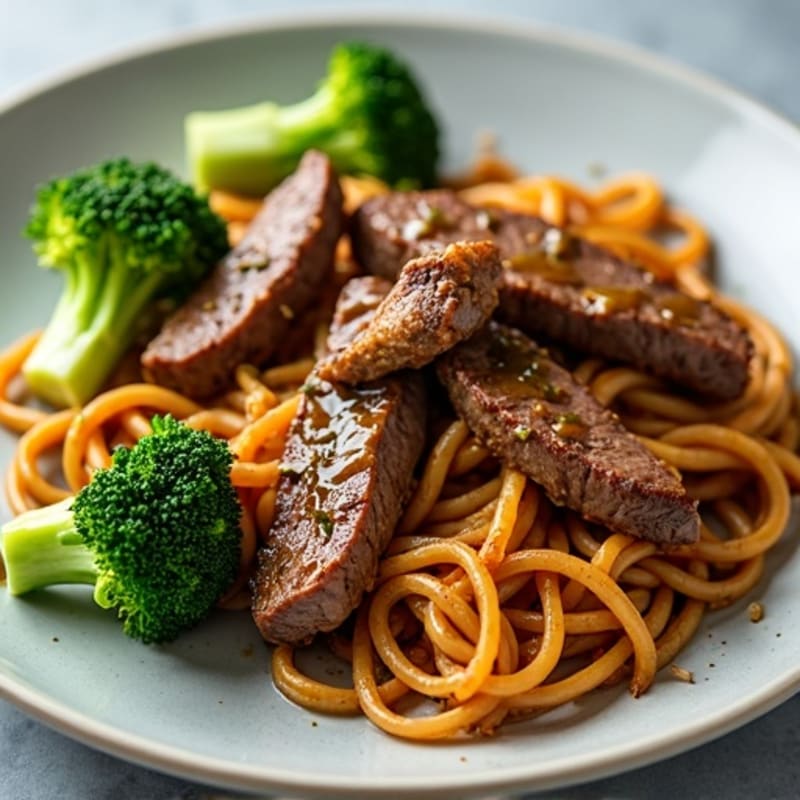 Lean Beef Teriyaki Stir-Fry with Whole Wheat Noodles and Crispy Broccoli