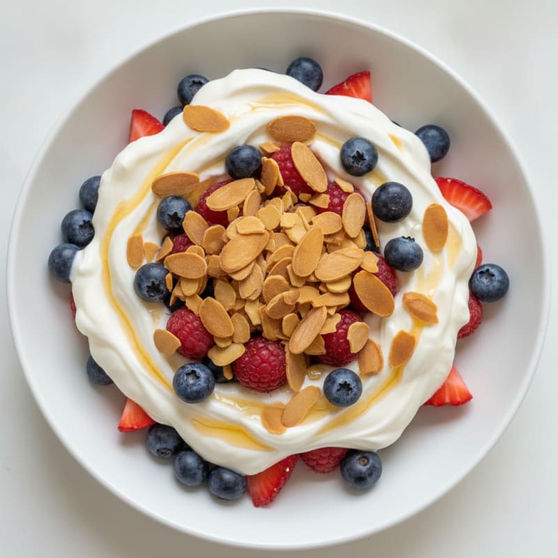 Greek Yogurt Protein Parfait with Mixed Berries and Almonds