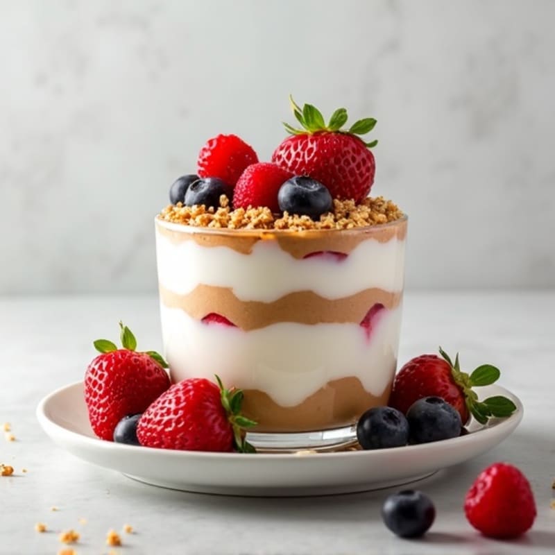 Silky Greek Yogurt and Whey Protein Parfait with Almond Butter and Mixed Berries