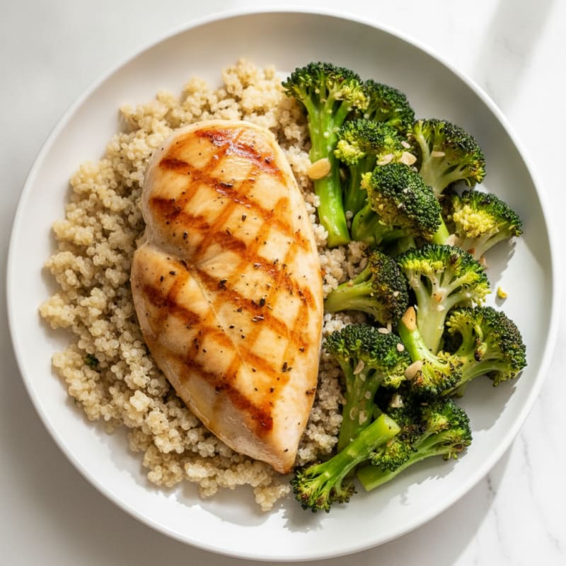 Grilled Chicken Breast with Quinoa and Roasted Broccoli