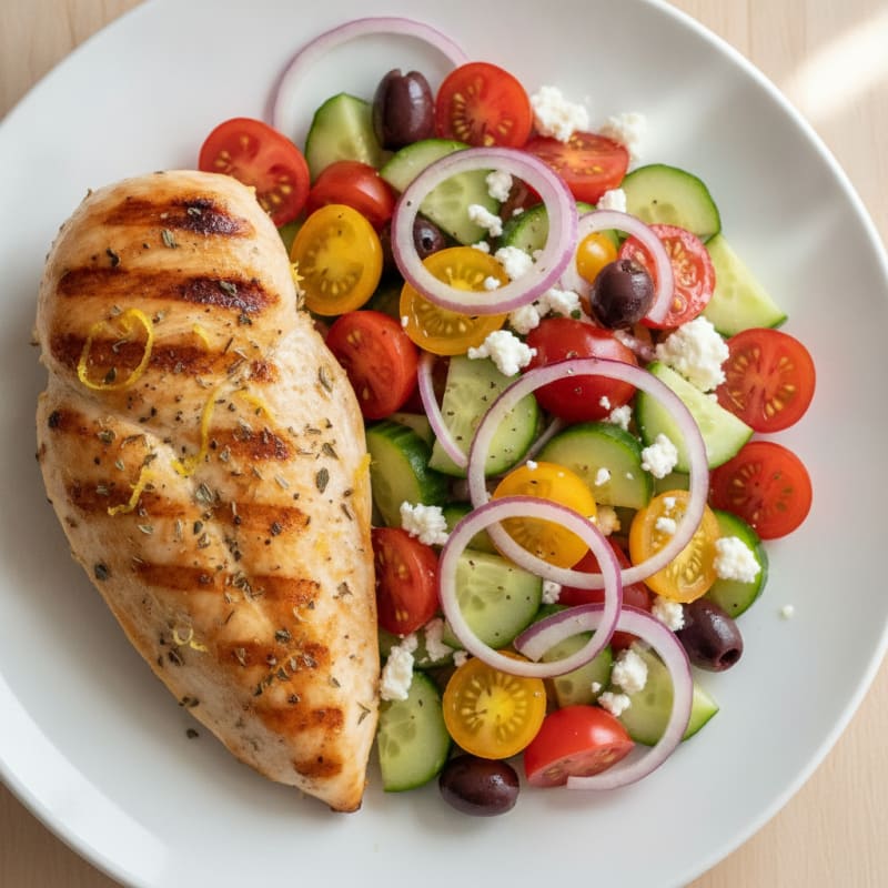 Grilled Chicken Breast with Tomato Cucumber Salad