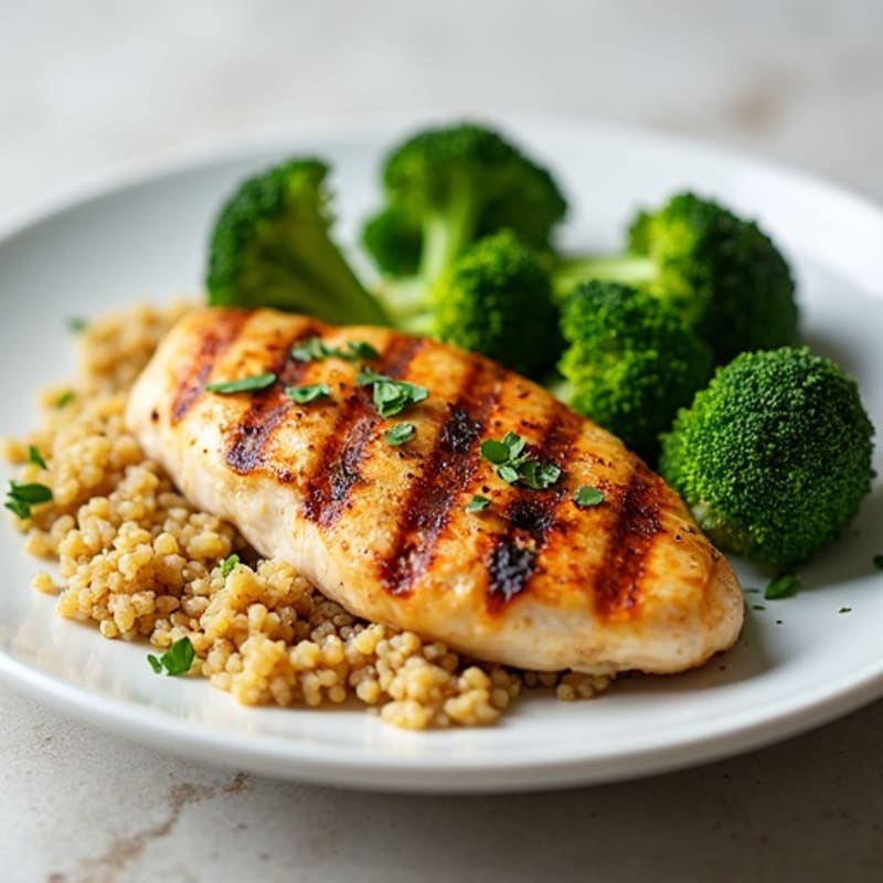 Grilled Chicken Breast with Quinoa and Steamed Broccoli
