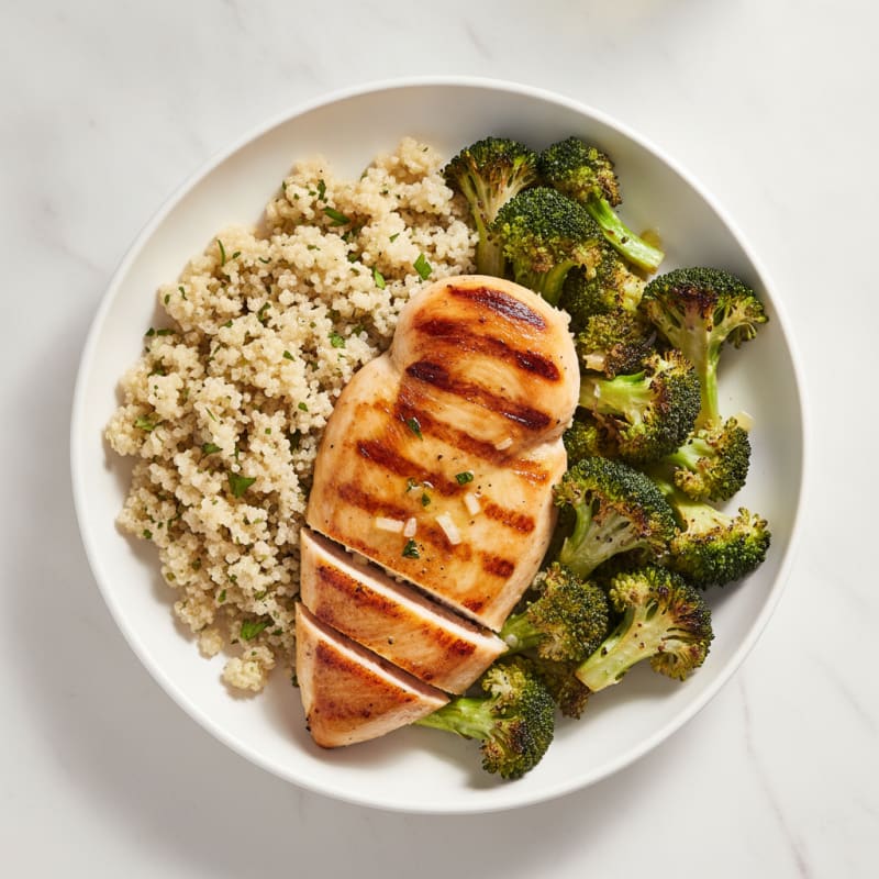 Grilled Chicken Breast with Roasted Broccoli and Quinoa