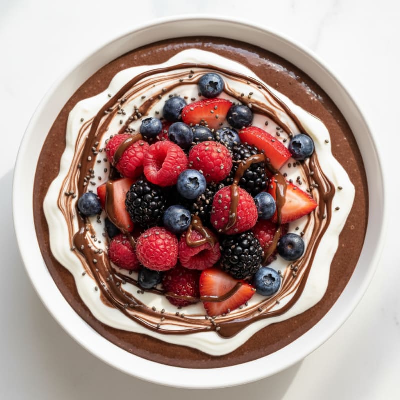 Silky Chocolate Protein Pudding with Greek Yogurt and Mixed Berries