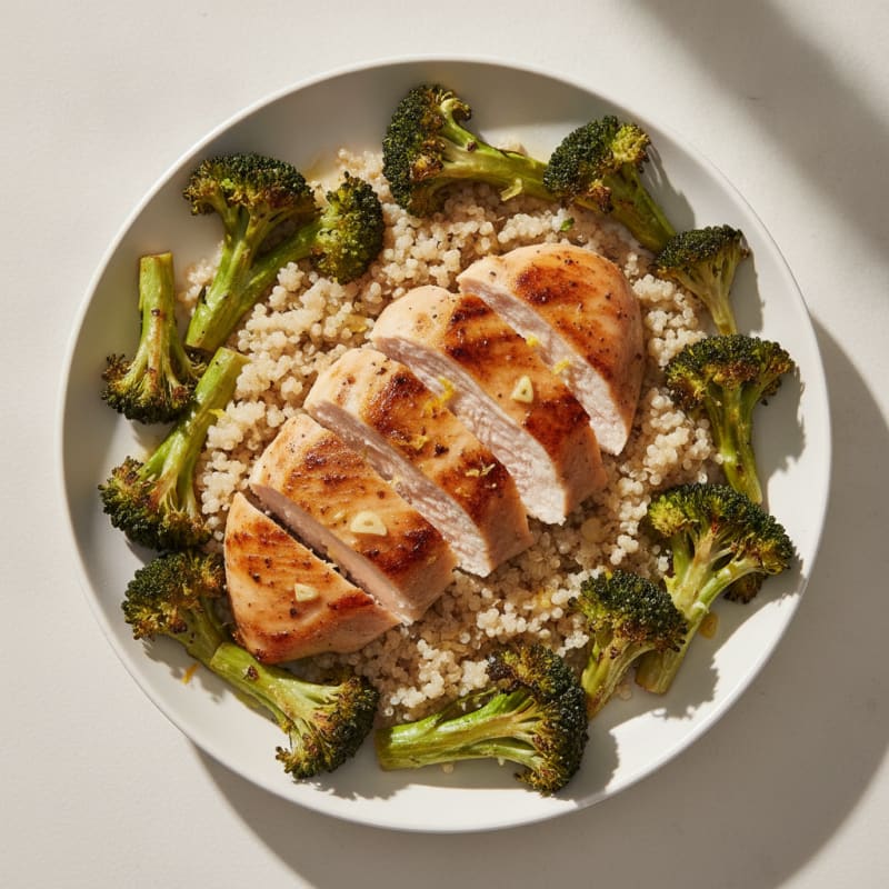 Grilled Chicken Breast with Roasted Broccoli and Quinoa