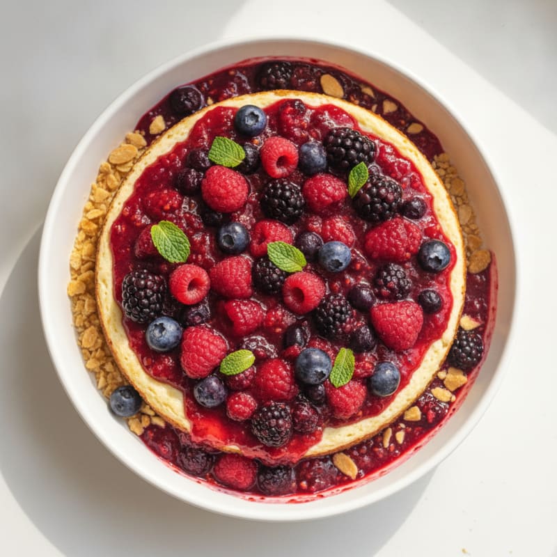 Greek Yogurt Protein Cheesecake with Mixed Berries