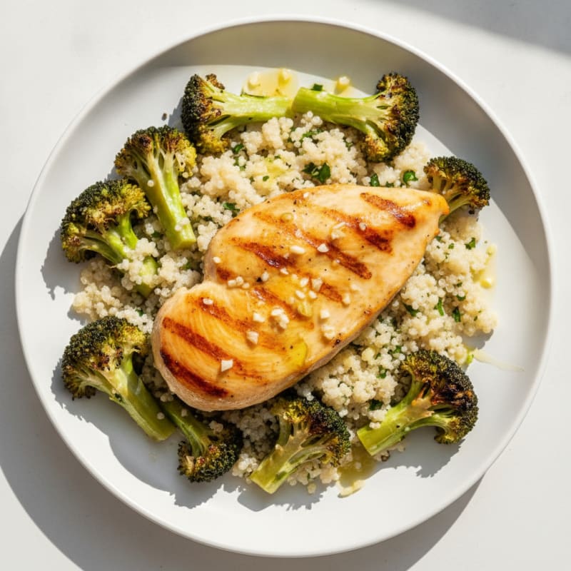 Grilled Chicken Breast with Quinoa and Roasted Broccoli