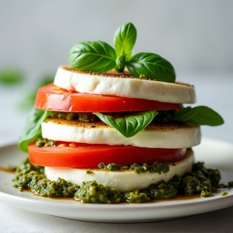 Fresh Basil Pesto Tomato Mozzarella Stack