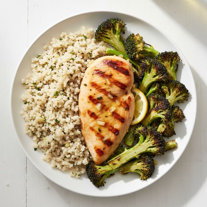 Grilled Chicken Breast with Roasted Broccoli and Quinoa