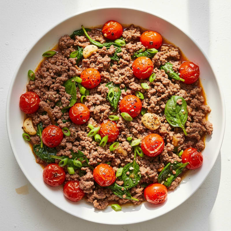 Ground Beef Skillet with Scallions and Tomatoes