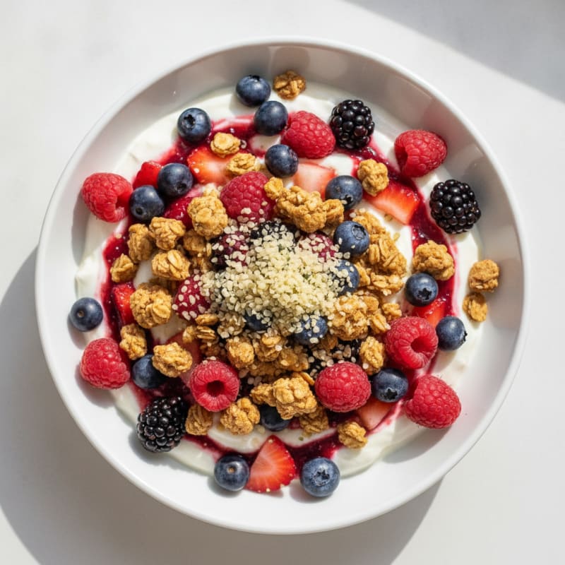 Greek Yogurt Parfait with Protein Granola and Mixed Berries