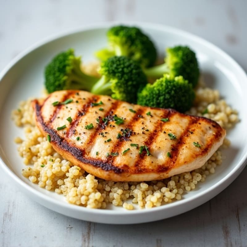 Grilled Chicken Breast with Quinoa and Steamed Broccoli