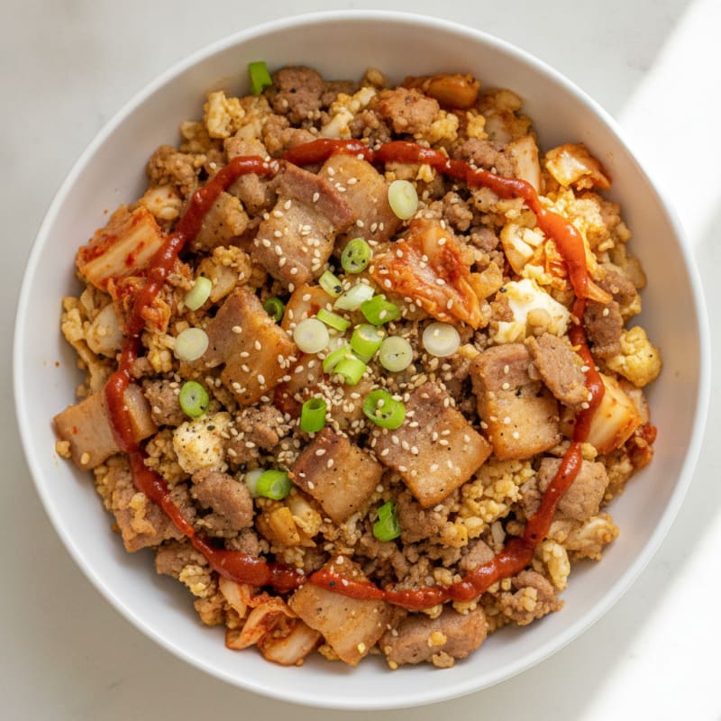 Kimchi Fried Rice with Pork Belly
