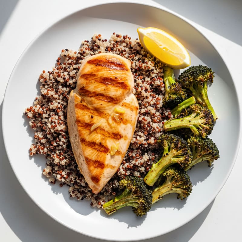 Grilled Chicken Breast with Quinoa and Roasted Broccoli