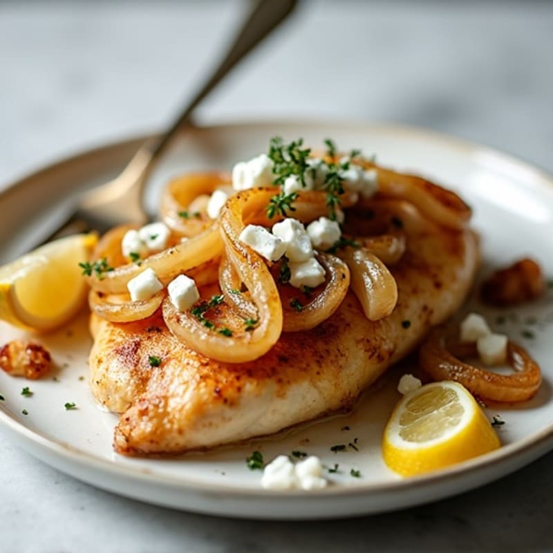 Roasted Chicken with Caramelized Onions and Creamy Feta-Yogurt Sauce